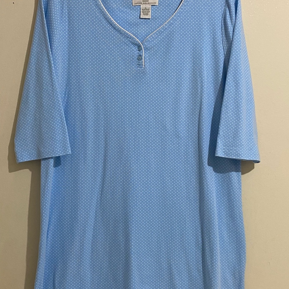 Karen Neuburger Sky Blue 3/4 Sleeve Sleepwear Henley with Micro Dot Pattern